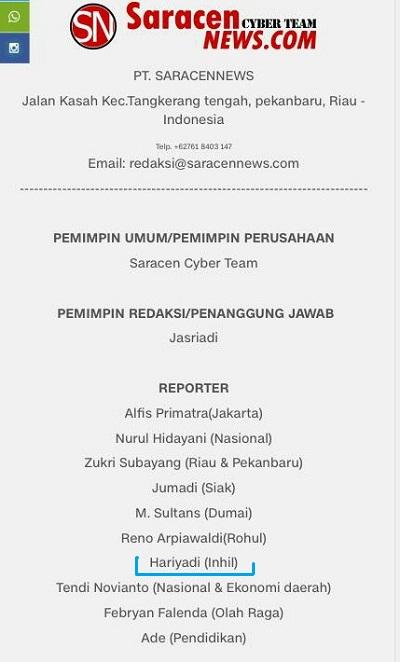 Dibantah Tegas... Pewarta Online di Inhil Namanya Dicatut Saracen News