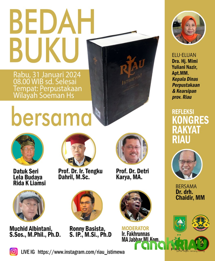 Besok Bedah Buku Riau Istimewa di Soeman Hs