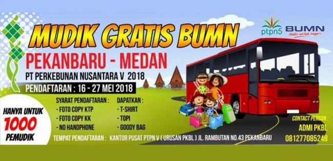 PTPN V Sediakan 1000 Kursi Mudik Gratis