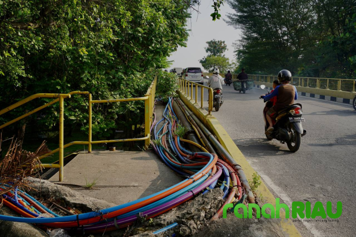 Sering jadi Sorotan Publik, Kabel Semrawut di kaki Jembatan Siak I kini jadi Perhatian Gubri
