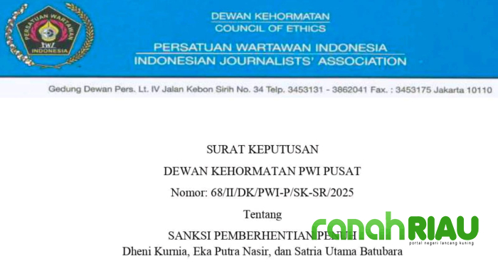 3 Pelaksana Mandat PWI Hendry Ch Bangun di Riau Dipecat