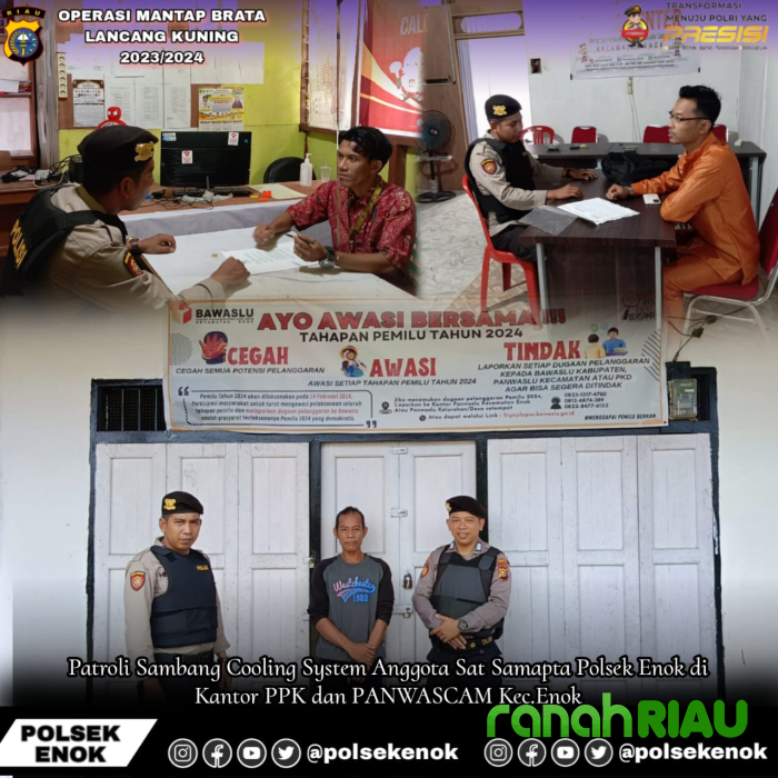 Anggota Sat Samapta Polsek Enok Sambang Kunjungi Kantor Panwascam dan PPK