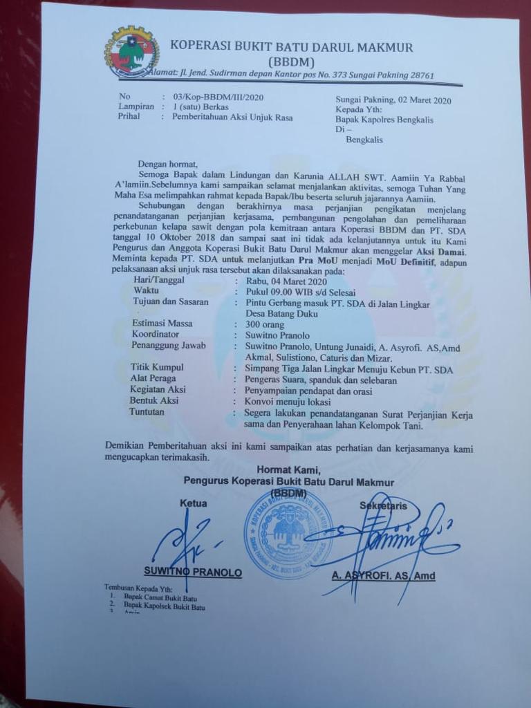 Koperasi BBDM akan Gelar Aksi Damai ke PT SDA