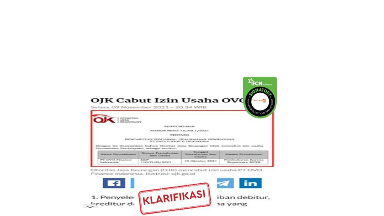 Cek Fakta: Klarifikasi OJK cabut izin usaha OVO Finance, tak terkait dompet Digital OVO