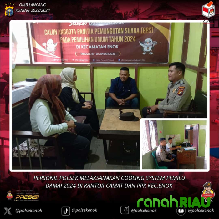 Patroli Cooling System Pemilu 2024, BRIPKA Jayusman Sambangi PPK dan Kantor Camat ENOK