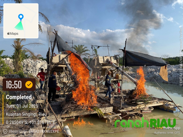 Api Mengamuk di Lokasi Tambang, Polsek Singingi Hilir Serius Dalam Memberantas PETI