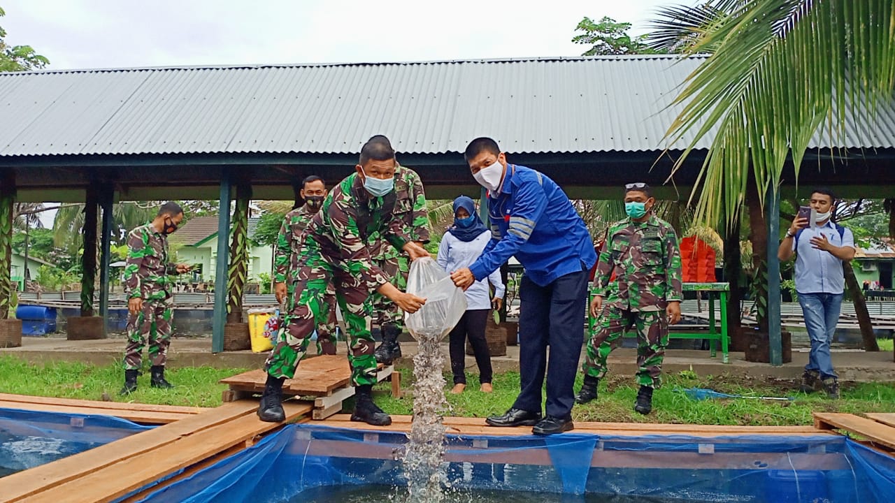 Dandim 0314 Inhil dan Manager PJB PLTU Tembilahan Taburkan 4000 Bibit Ikan Lele