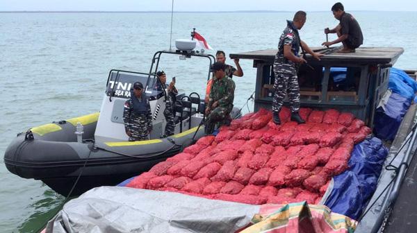 28 Ton Bawang Merah Ilegal Asal Malaysia Diamankan Lanal Dumai