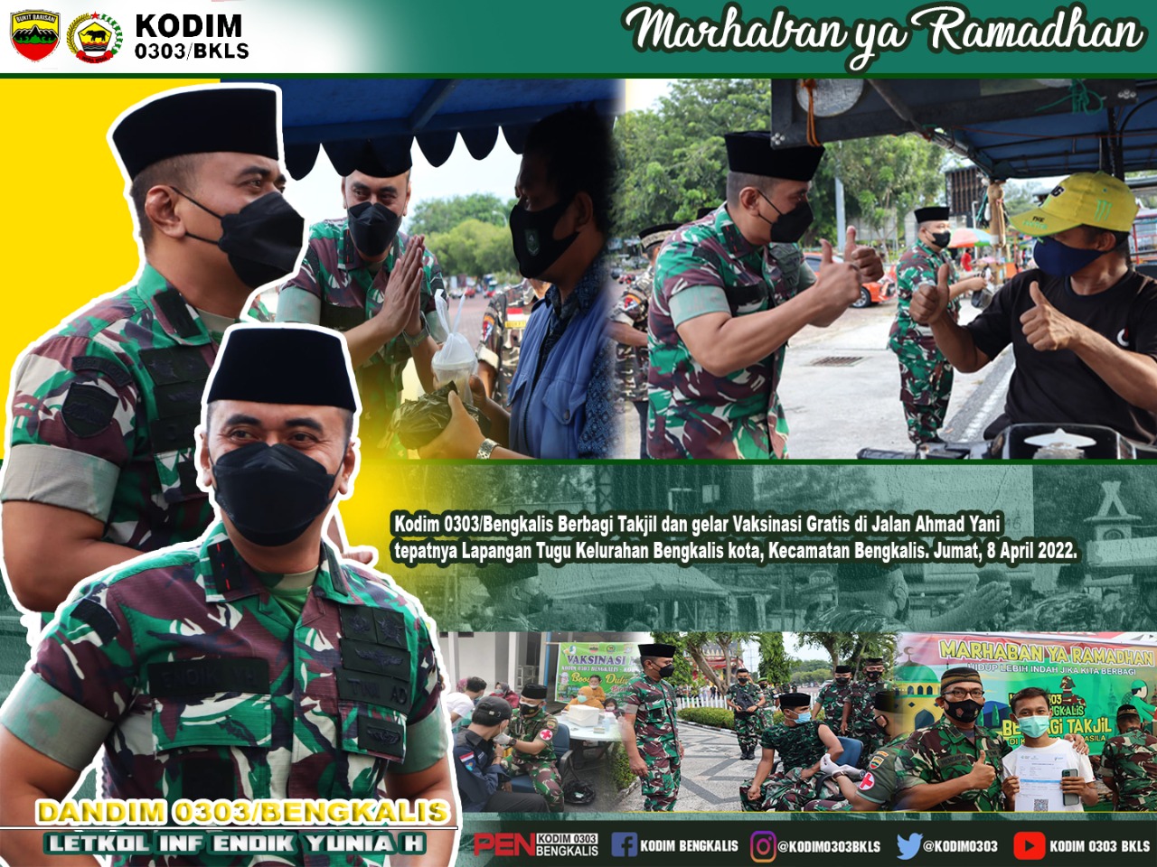Bulan Penuh Hikmah dan Berkah, Kodim 0303 Bengkalis Berbagi Takjil dan Gelar Vaksinasi Gratis