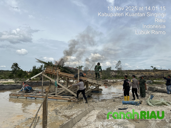 Tim Gabungan TNI-Polri Grebek Lokasi PETI di Desa Pantai, 9 Rakit Hangus Dibakar