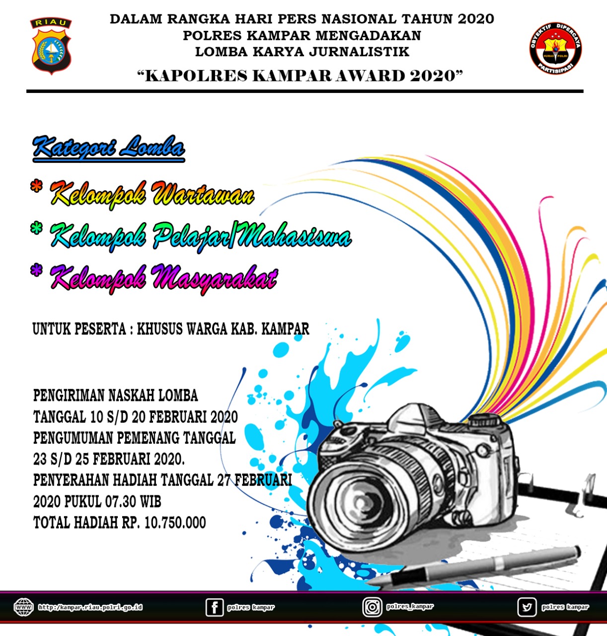 Polres Kampar Gelar Lomba Karya Jurnalistik Kapolres Kampar Award 2020
