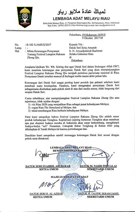 Festival Lampion Raksasa Dianggap Bukan Budaya Melayu, LAM Surati Gubri dan Angkat Bicara