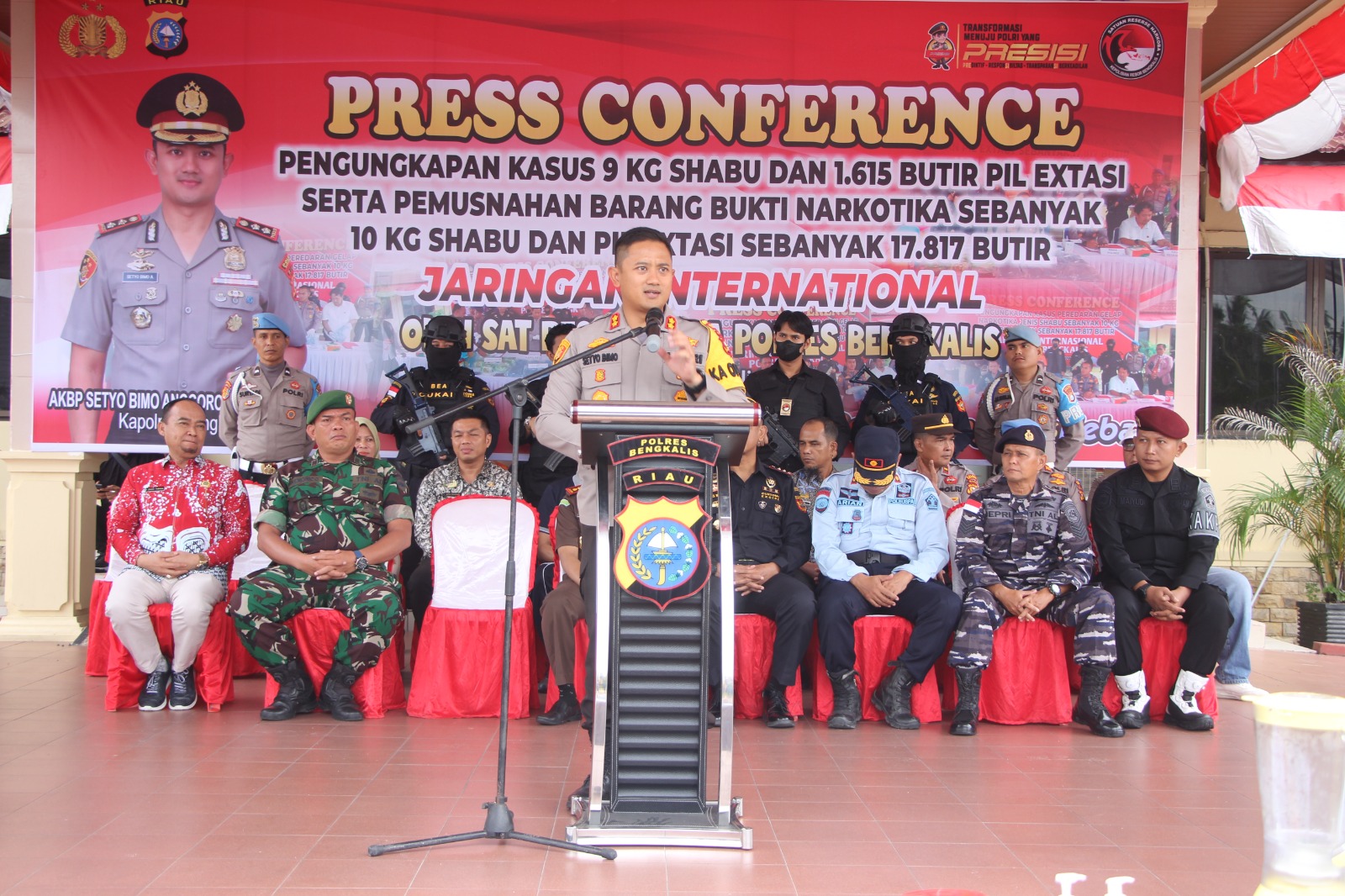 Press Conforence, Polres Bengkalis Gelar Pemusnahan BB 9 Kg Shabu dan Pil Ekstasi