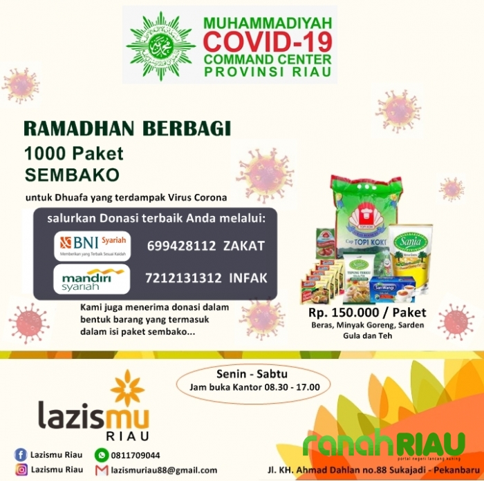 Jelang Idul Fitri, LAZISMU Riau targetkan Penyaluran Sembako sebanyak 1000 Paket