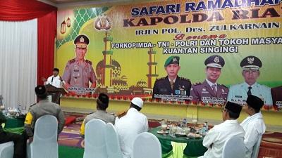 Safari ramadhan ke Kuansing, Bupati sampaikan Apresiasi atas kedatangan Kapolda Riau