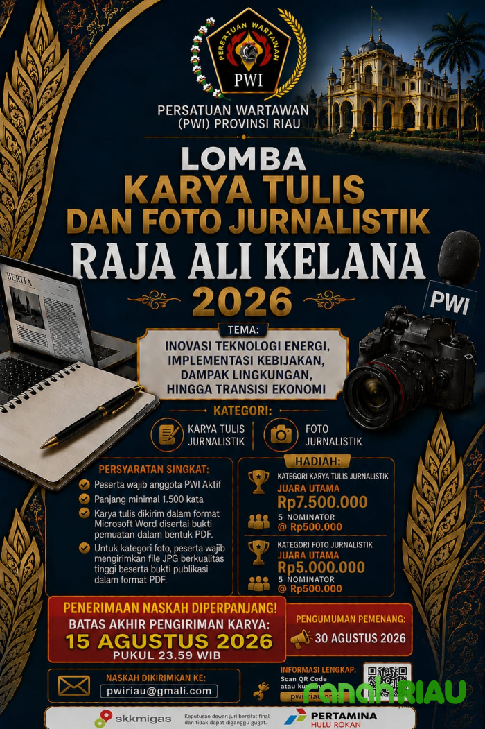 PWI Riau Perpanjang Pendaftaran Lomba Karya Tulis dan Foto Jurnalistik Raja Ali Kelana 2026