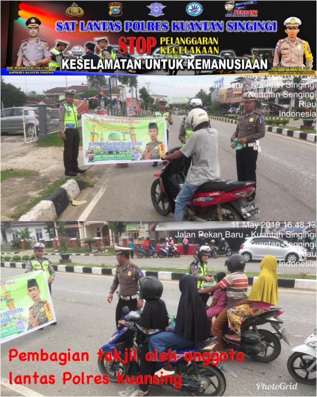 Satlantas Polres Kuansing, Bagikan Takjil Ke Pengendara Tertib Lalu lintas