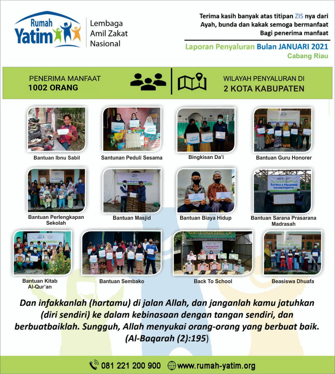 1002 Mustahik Rasakan Manfaat Program Rumah Yatim Riau di Bulan Januari 2021