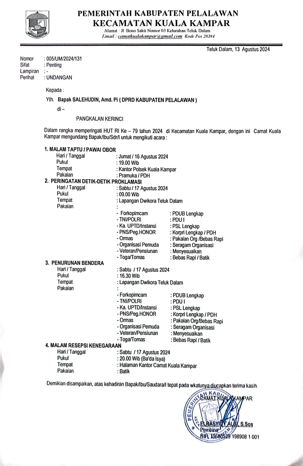 Anggota Dewan tidak diundang Upacara Kemerdekaan, Camat Kuala Kampar Bungkam