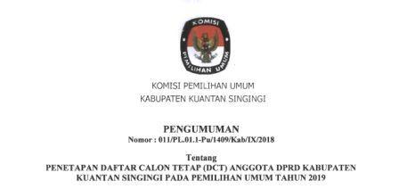 KPU Kuansing, Tetapkan 431 DCT PILEG 2019