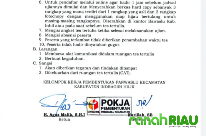 Peserta Seleksi Calon Panwascam di Inhil Kecewa, ini Penyebabnya