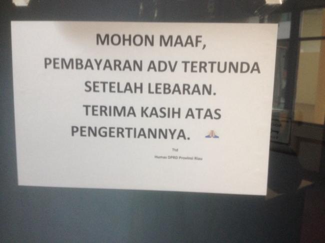 Janji Ke Janji, Pembayaran Advertorial DPRD Riau Tak Ada Kejelasan