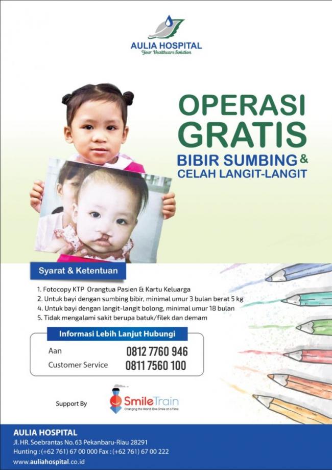 Kabar gembira, RS Aulia Bersama Smile Train Buka Operasi Bibir Sumbing Gratis 