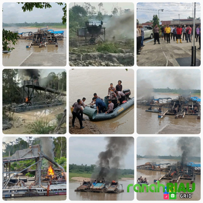 Kapolres Terjun Langsung ke TKP, Pelaku Kabur, 30 Unit Rakit PETI Hangus Dibakar