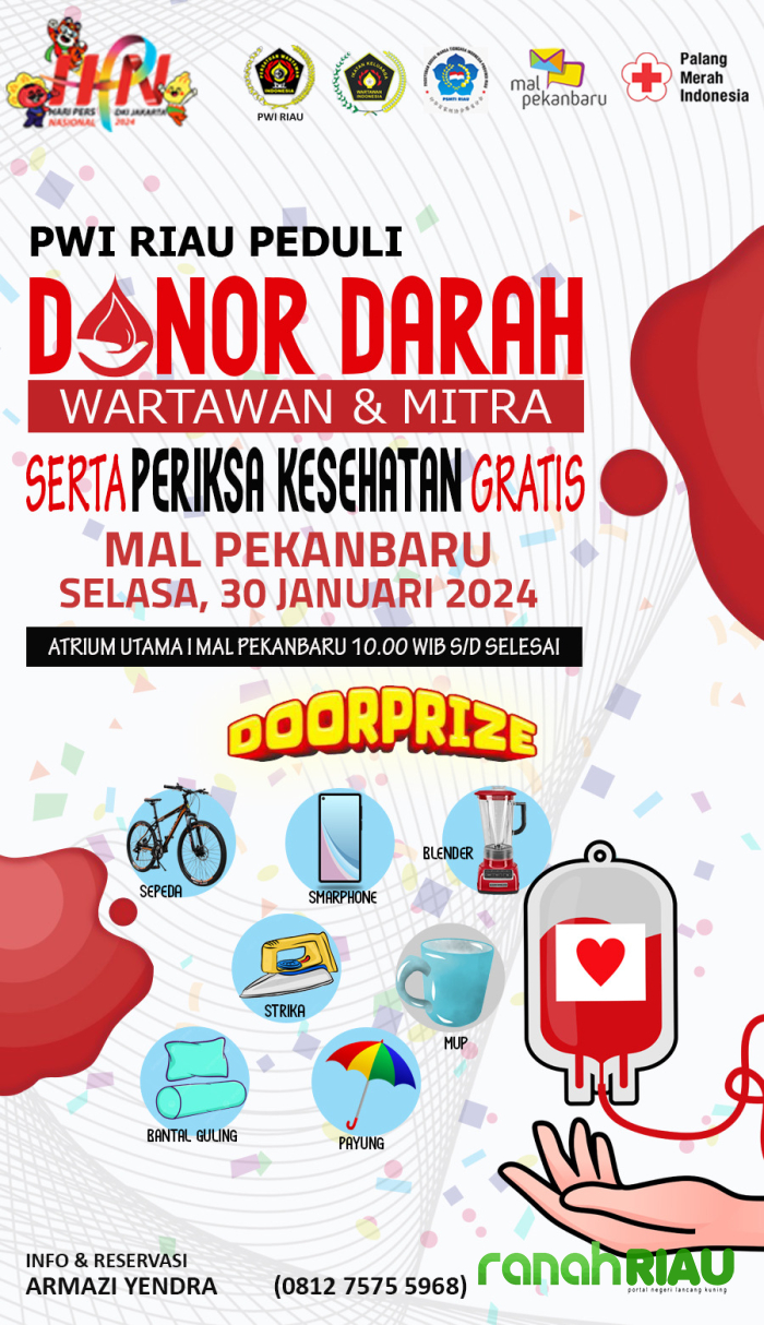 Baksos Donor Darah Sempena HPN 2024, PWI Riau Siapkan Doorprize menarik untuk Pendonor