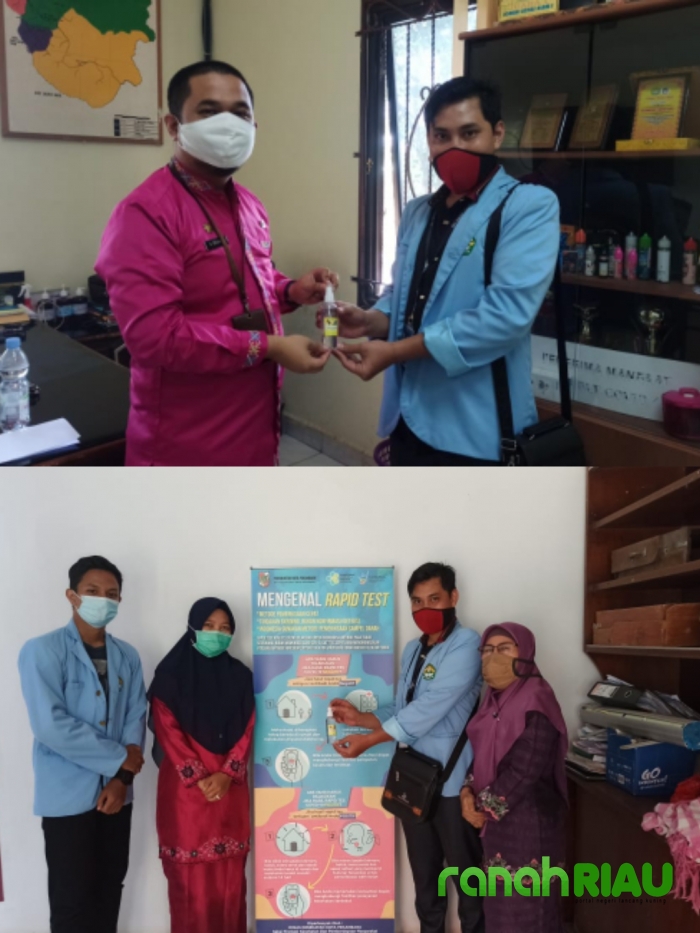 200 handsanitizer dibagikan ke Puskesmas dan kantor camat Tenayan Raya