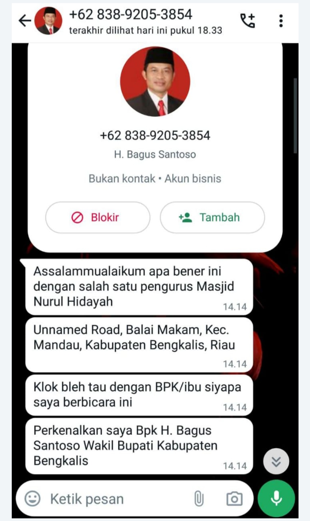 Aksi Penipuan Catut Nama Wabup Bengkalis, Kadis Kominfotik Himbau kepada Masyarakat