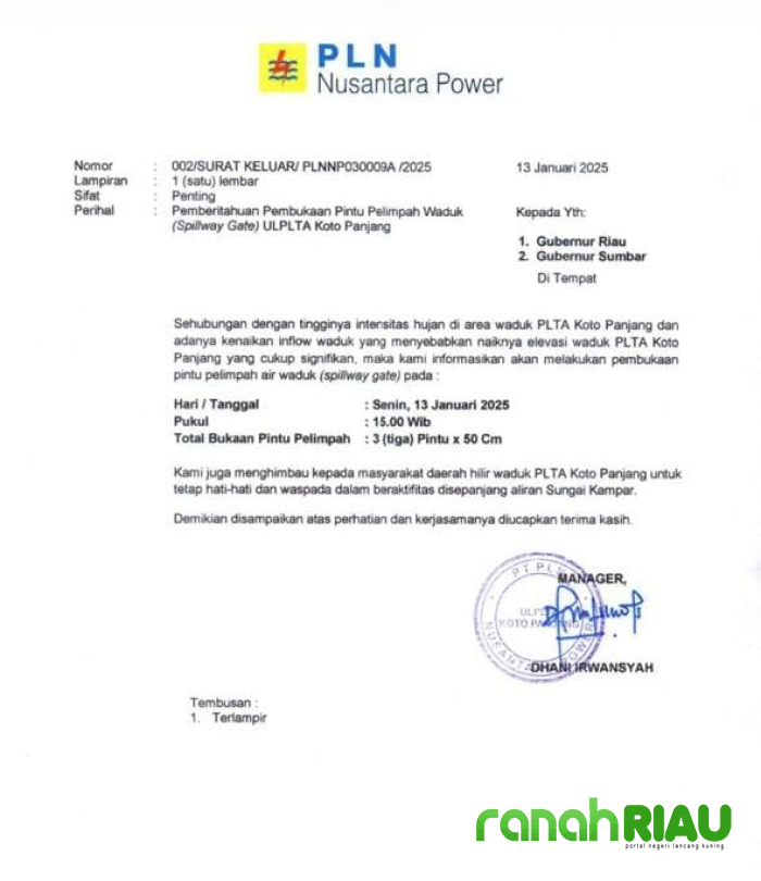 Waspada! PLTA Koto Panjang Buka 3 Pintu Waduk Setinggi 50 Cm sejak Sore Kemarin
