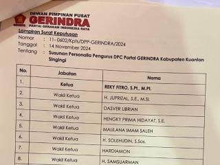 Prabowo Pecat Suhardiman Amby Sebagai Ketua DPC Gerindra Kuansing