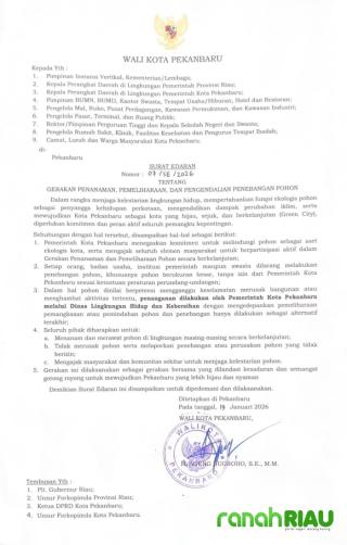 Jaga Kelestarian Alam, Wako Pekanbaru Terbitkan Edaran larangan Penebangan Pohon