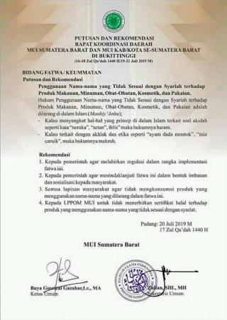 MUI Sumbar haramkan makanan bertemakan Setan dan Neraka 
