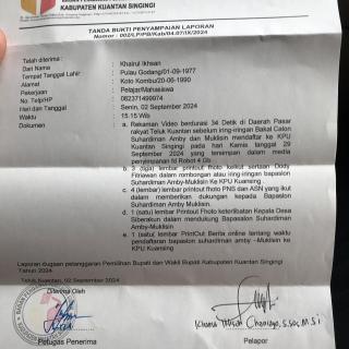 Diduga Terlibat Politik Praktis, Sejumlah ASN dan Kades Dilaporkan Anak Petani ke Bawaslu Kuansing