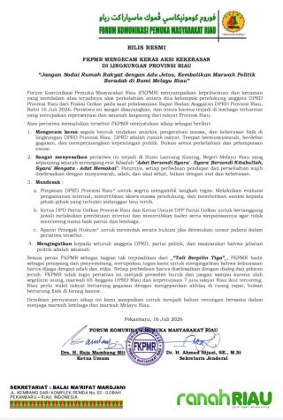 FKPMR Kecam Kericuhan di DPRD Riau, Desak Semua Pihak kembalikan Marwah Politik Beradab