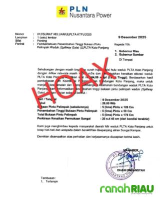 Pembukaan Spillway resahkan Warga, Manajemen PLTA Koto Panjang Tegaskan Surat Edaran Palsu