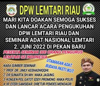Matangkan persiapan seminar Adat, DPP Lemtari dijadwalkan Silaturahmi ke Riau lusa