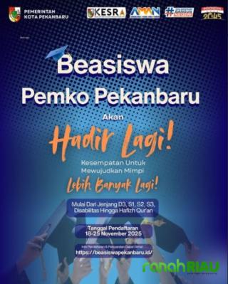 Beasiswa Pemko Pekanbaru 2025 Dibuka Lagi: Program Meluas, Persaingan dipastikan Makin Ketat
