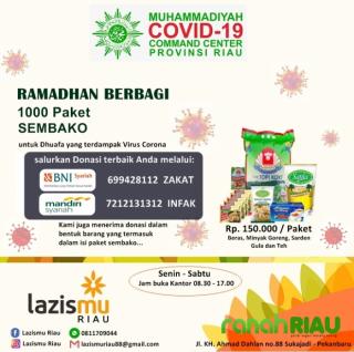 Jelang Idul Fitri, LAZISMU Riau targetkan Penyaluran Sembako sebanyak 1000 Paket