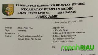 Camat Kuantan Mudik Akan Fasilitasi Permasalahan Lahan di Air Buluh yang Dilaporkan ke Polda Riau
