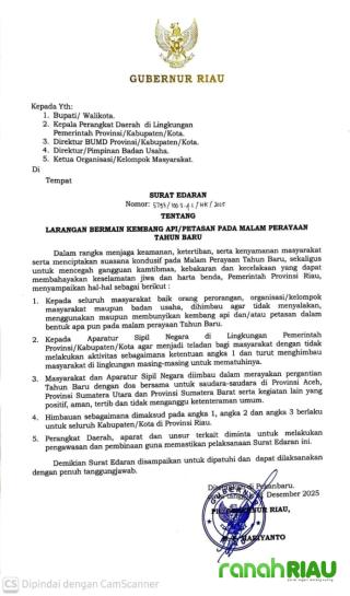 Tahun Baru Tanpa Dentuman, Gubernur Riau Resmi Larang Petasan dan Kembang Api