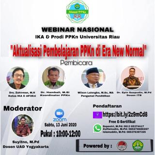 IKA PPKN UNRI Bakal Gelar Webinar Nasional Tentang Pendidikan Pancasila di Era New Normal
