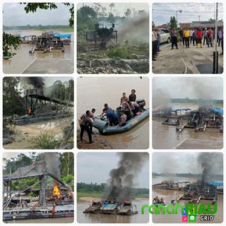 Kapolres Terjun Langsung ke TKP, Pelaku Kabur, 30 Unit Rakit PETI Hangus Dibakar