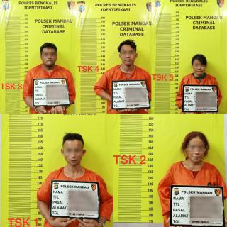 Dua Perempuan Tiga laki-laki di sikat Polsek Mandau, Akibat Miliki Narkotika