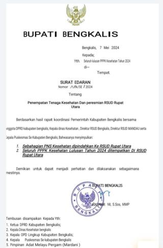 Hoaks, Surat Edaran di Tandatangani Bupati Bengkalis dan Peresmian RSUD Rupat Utara