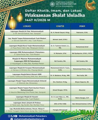 PDM Pekanbaru Tetapkan Khatib dan Imam Shalat Iduladha 1447 H, Puluhan Titik Disiapkan untuk Jamaah