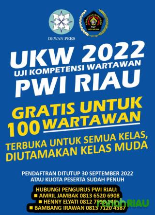 PWI Riau Kembali Gelar UKW Gratis Untuk 100 Peserta, Catat Jadwalnya!